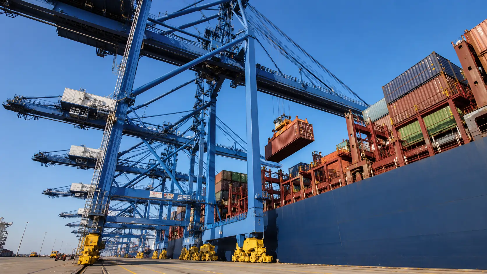 Automated stacking cranes operating in the container yard at TTI Algeciras semi-automated terminal